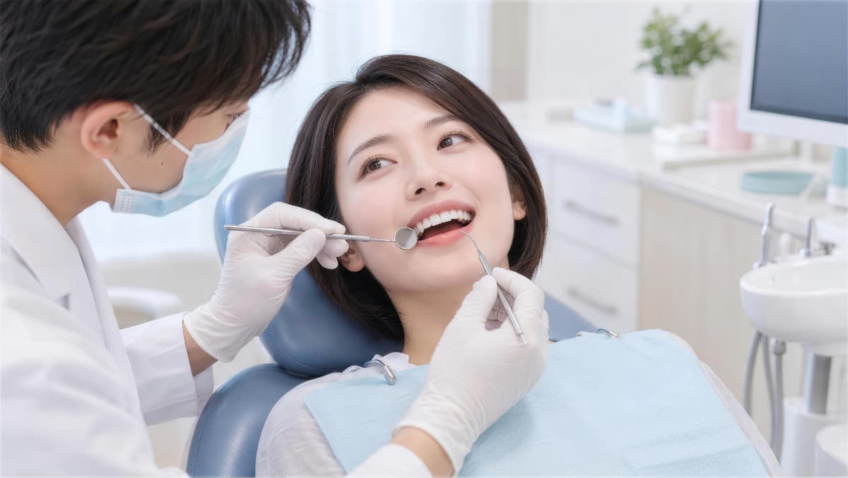 歯科医院で親知らずの診察を受ける女性